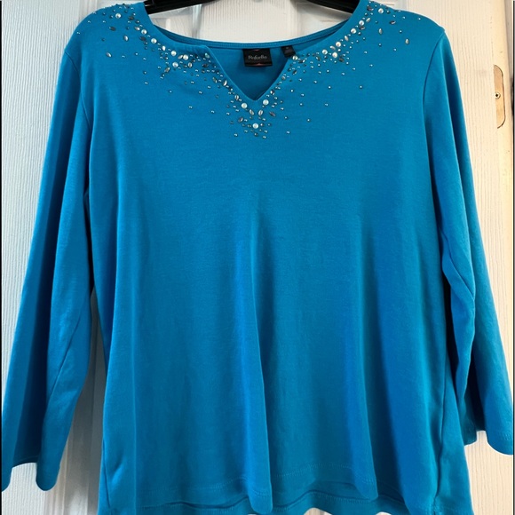 EUC Rafaela Blue long sleeve top with accents - Size M - Picture 2 of 4